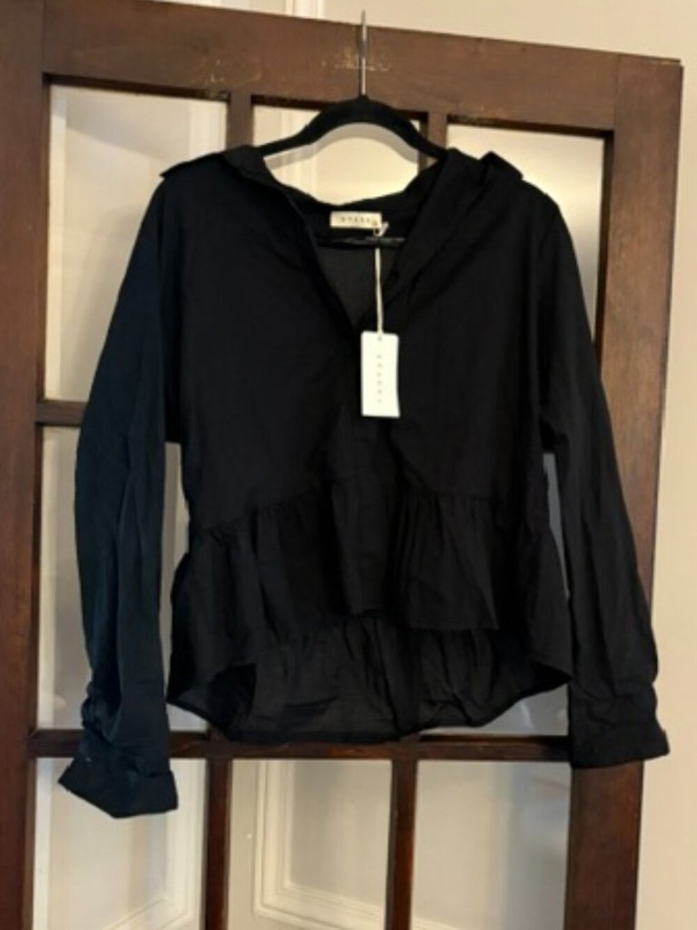 Stark x Black Peplum Blouse, Size Medium